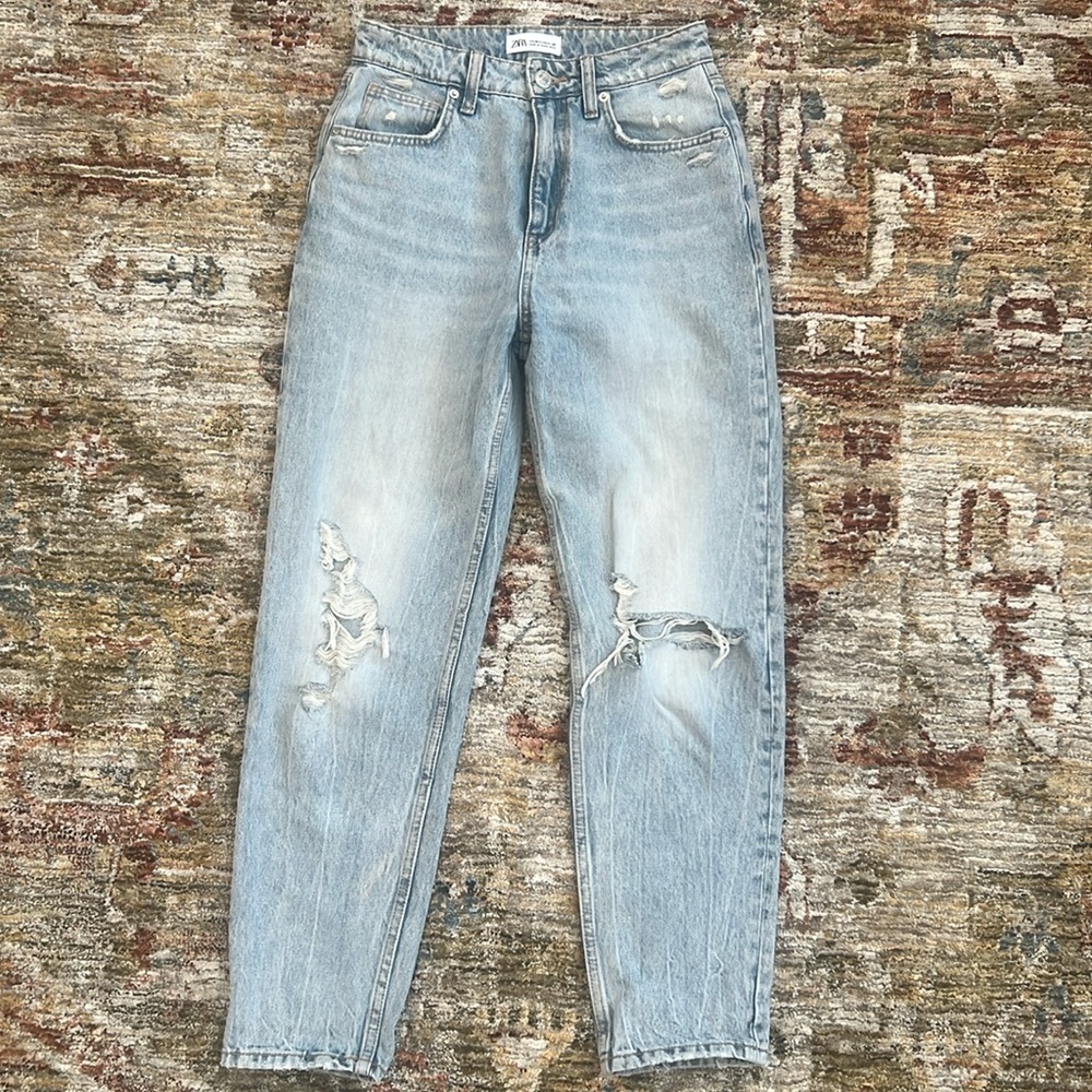Zara light wash distressed high waisted jean